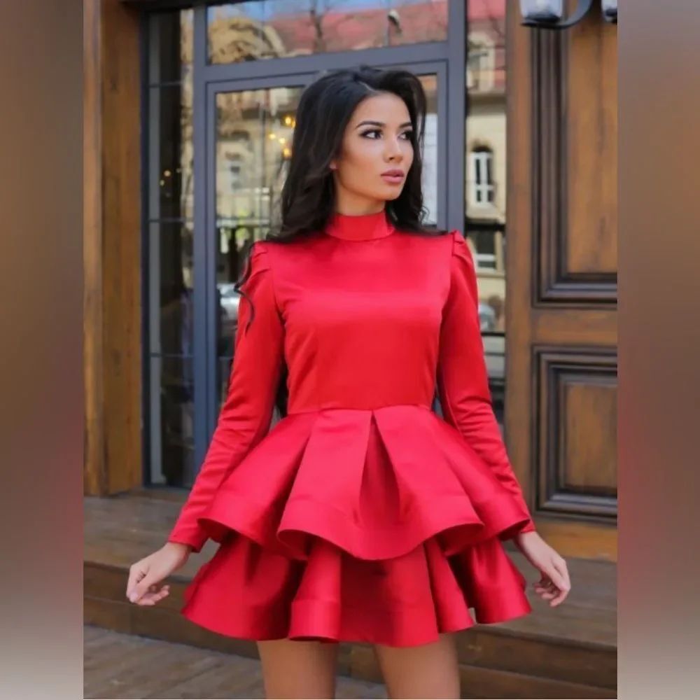 Mira Sezar satin stretchy silk layered mini dress, XS(US2)